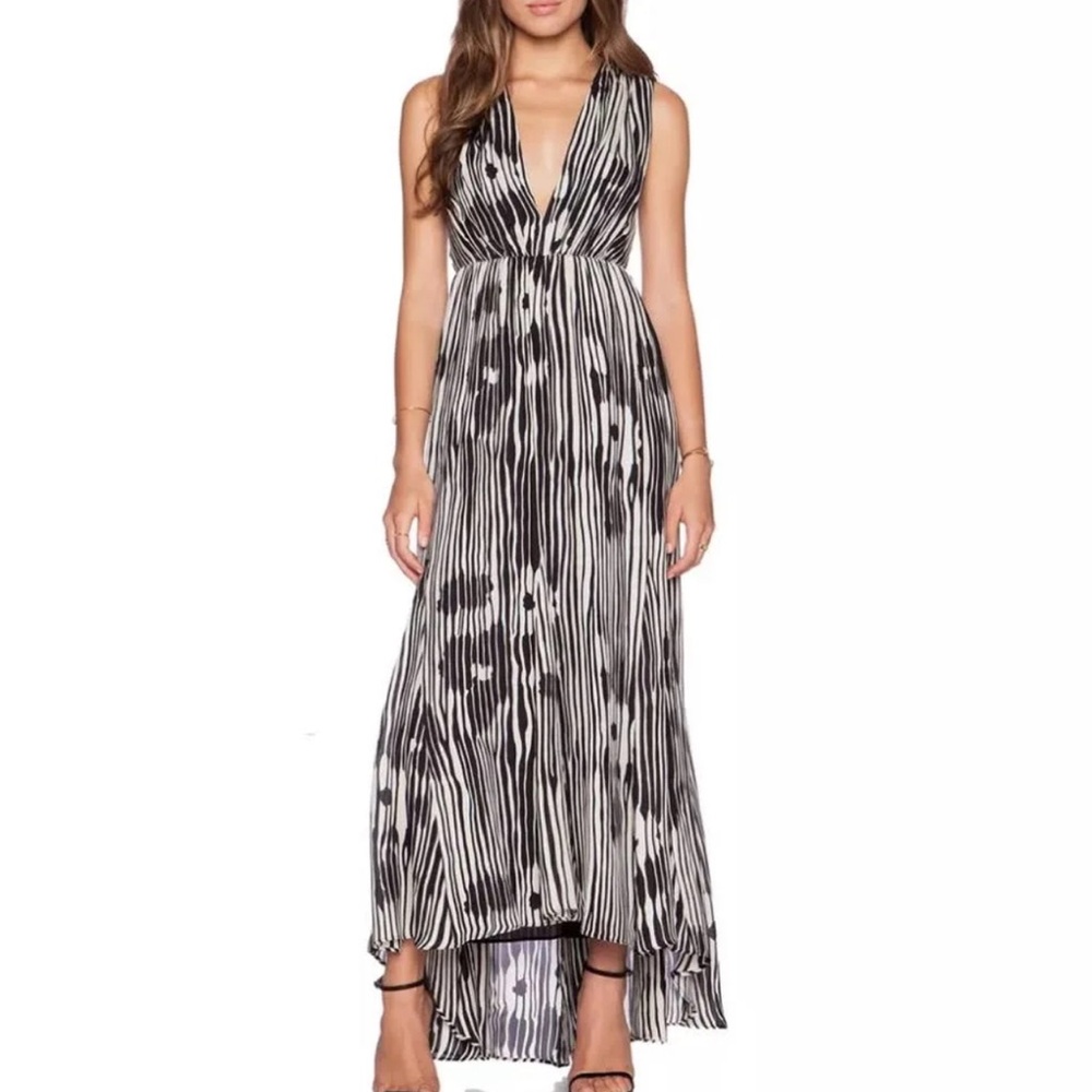 Black/White Alice + Olivia “Lexa” Silk Maxi Dress